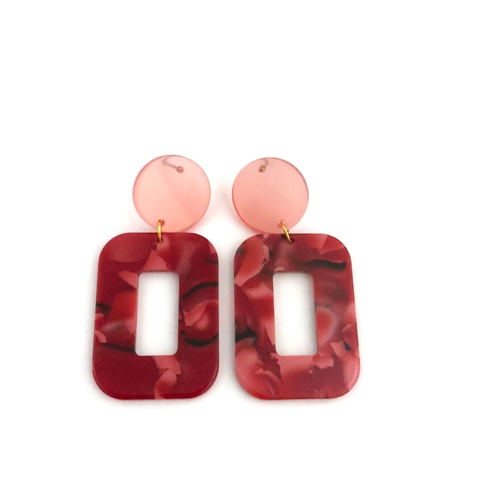 Red Abstract Earrings - Picture 2 of 3